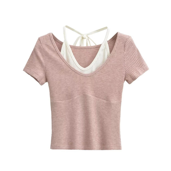 Fake two neck hanging short sleeved T-shirts