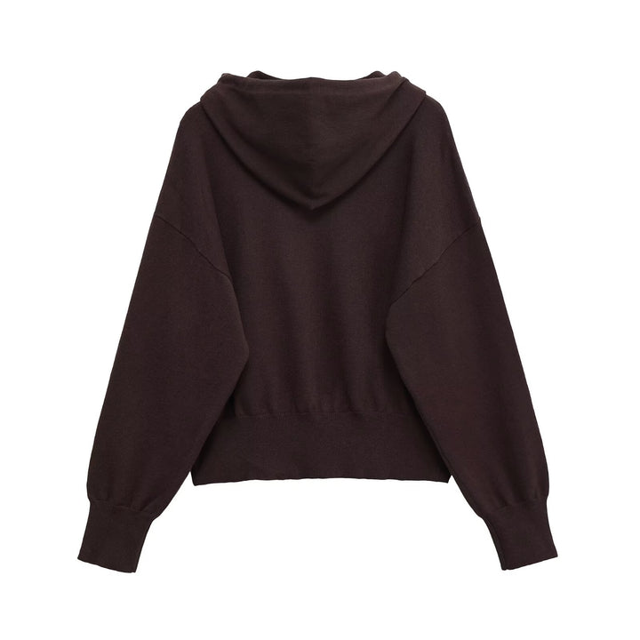 Knitted Hooded Sweatshirt – Solid Color Zip-Up
